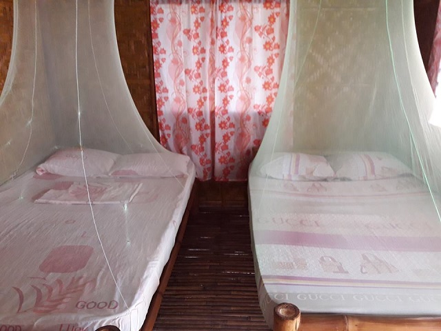 Bedroom Pamilacan Cottages: beds with mosquito nets