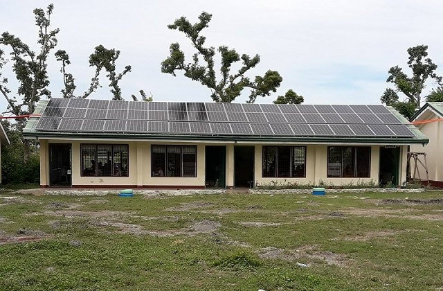 Solar panels on the roof of the school in Pamilacan Island, Bohol, Philippines